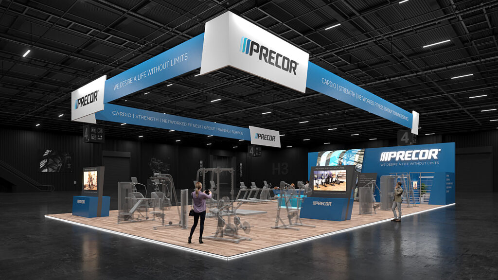 Blick auf den Messestand von Precor