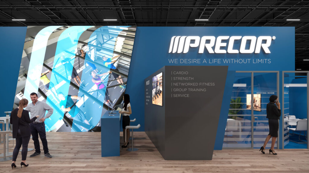 Blick auf den Messestand von Precor