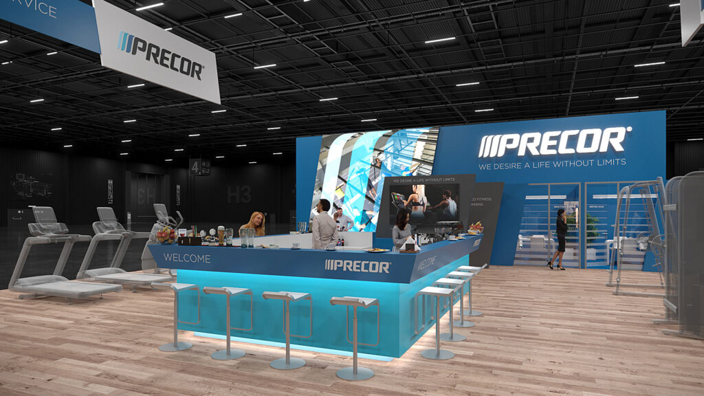 Blick auf den Messestand von Precor